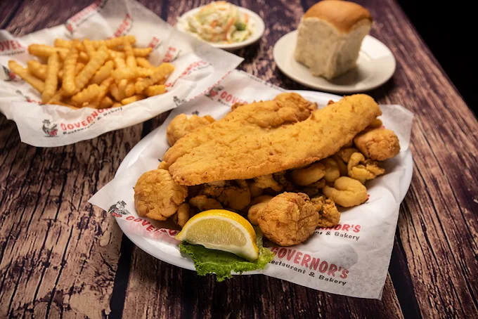 A fish fry basket at Governor's Restaurant and Bakery in Old Town, Maine